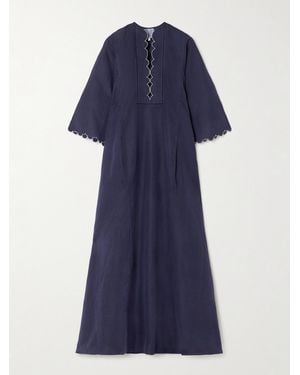 Thierry Colson Rachel Embroidered Cotton And Linen-Blend Maxi Dress - Bleu