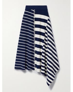 Jonathan Simkhai Braylon Asymmetric Ribbed Striped Merino Wool Midi Skirt - Blue