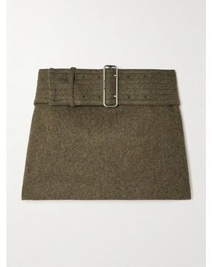 Ferragamo Belted Wool-Tweed Mini Skirt - Green