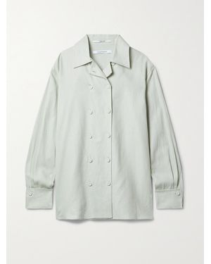 Another Tomorrow Net Sustain Double-Breasted Linen Shirt - Grey