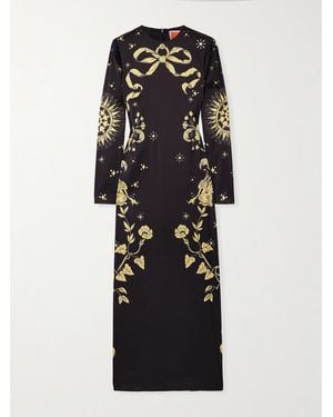 La DoubleJ Printed Satin Maxi Dress - Black