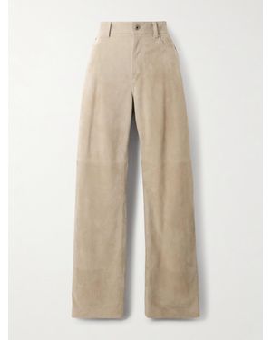 Loewe Suede Straight-Leg Pants - Natural