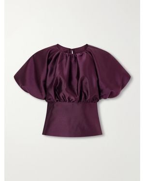 Self-Portrait Gathered Taffeta Top - Purple