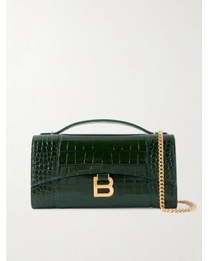 Balenciaga Hourglass Schultertasche Aus Lackleder Mit Krokodileffekt - Grün