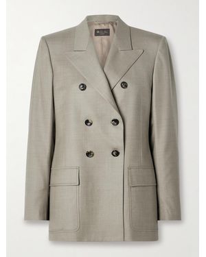 Loro Piana Ananda Double-Breasted Wool-Twill Blazer - Grey