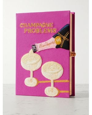 Olympia Le-Tan Champagne Problems Embroidered Appliquéd Canvas Clutch - Pink