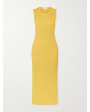 Alaïa Waffle-Knit Silk Midi Dress - Yellow