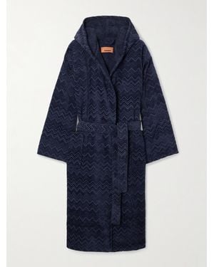 Missoni Chalk Hooded Cotton-Terry Robe - Blue