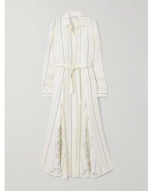 Gabriela Hearst Robe-Chemise Midi En Serge De Soie À Rayures Et À Ceinture Galway - Blanc