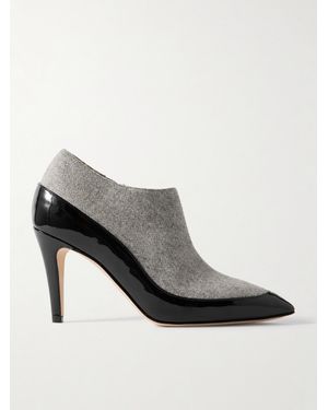 Manolo Blahnik Archepla 90 Patent-Leather Trimmed Wool Point-Toe Ankle Boots - Black