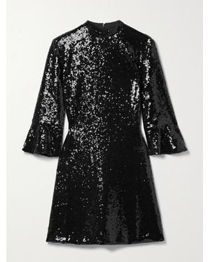 HVN Ashley Sequined Sateen Mini Dress - Black
