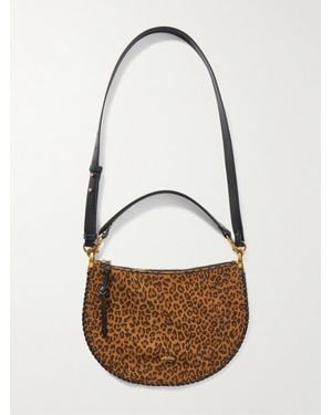 Isabel Marant Oskan Soft Schultertasche Aus Veloursleder Mit Leopardenprint Und Lederbesätzen - Weiß