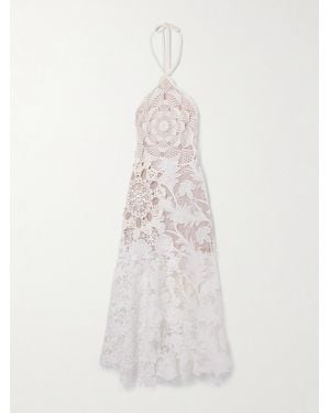 Oscar de la Renta Asymmetric Crochet And Guipure Lace Halterneck Dress - White