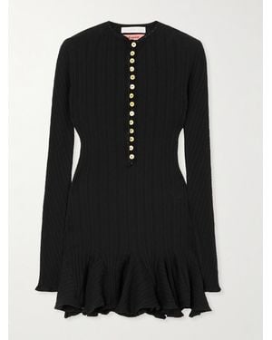 Conner Ives Minikleid Aus Geripptem Biobaumwoll-Jersey Und Pointelle - Schwarz