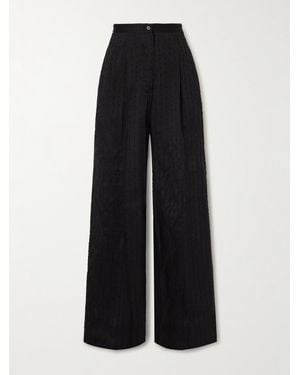 Giuliva Heritage Elsa Pleated Striped Swiss-Dot Woven Straight-Leg Trousers - Black