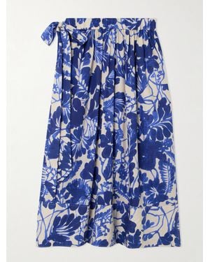 Cara Cara Braga Tie-Detailed Tiered Printed Cotton-Poplin Midi Skirt - Blue