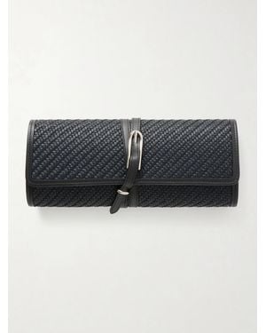 Liffner Belted Leather-Trimmed Raffia Clutch - Black