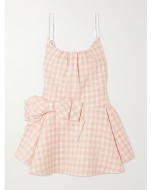 ShuShu/Tong Bow-Detailed Checked Tweed Mini Dress - Pink