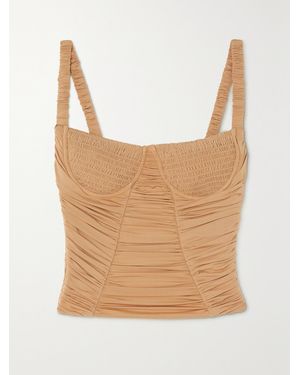 Dion Lee Doric Shirred Gathered Stretch-Jersey Bustier Top - White