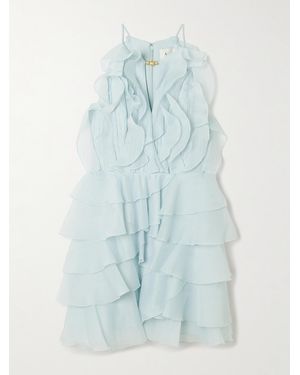 Aje. Cleo Minikleid Aus Organza Mit Volants Und Verzierungen - Blau