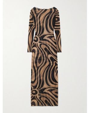 PUCCI Marmo Printed Mesh Maxi Dress - Natural