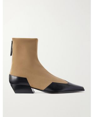 Emme Parsons Western Minori Leather-Trimmed Stretch-Grosgrain Ankle Boots - Natural