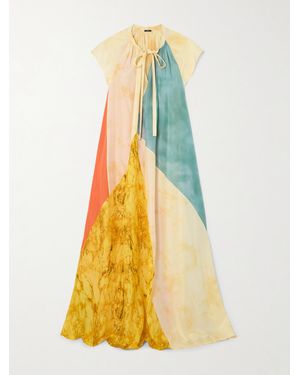 JOSEPH Tulipa Tie-Neck Panelled Printed Silk Maxi Dress - Yellow