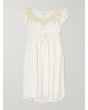 Chloé Lace-Trimmed Silk-Crepon Mini Dress - White
