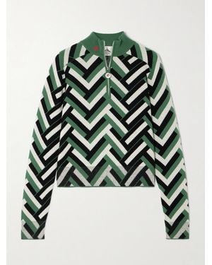 Perfect Moment La Tour Jacquard-Knit Merino Wool Half-Zip Sweater - Vert