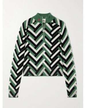 Perfect Moment La Tour Jacquard-Knit Merino Wool Half-Zip Jumper - Green