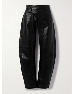 Nili Lotan Shon Leather Barrel-Leg Trousers - Black