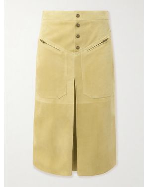 Chloé Pleated Panelled Suede Midi Skirt - Yellow