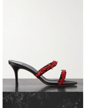 Manolo Blahnik Clorettenu 70 Bead-Embellished Satin Sandals - Black