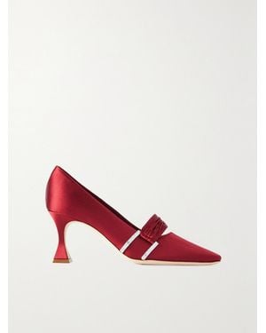 Manolo Blahnik Fetis 70 Crystal-Embellished Satin-Trimmed Velvet Court Shoes - Red