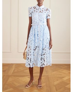 self-portrait grosgrain-trimmed guipure lace midi dress SELF-PORTRAIT Grosgrain-trimmed embroidered satin and guipure lace midi dress