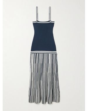 Faithfull the Brand Esenia Pleated Striped Knitted Maxi Dress - Blue