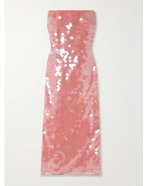 STAUD Casey Strapless Paillette-Embellished Tulle Midi Dress - Pink
