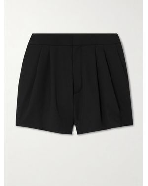 Saint Laurent Pleated Grain De Poudre Wool Shorts - Black