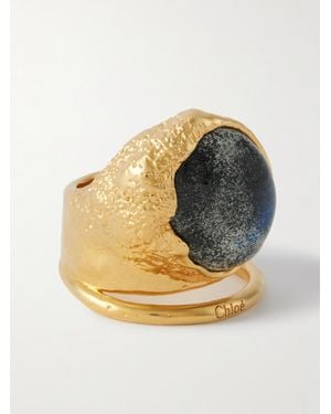 Chloé Gehämmerter Goldfarbener Ring Mit Detail Aus Harz - Mettallic