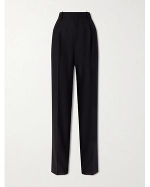 Saint Laurent Pleated Wool Straight-Leg Pants - Blue