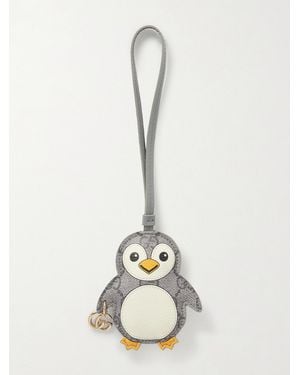 Gucci Embellished Leather-Trimmed Printed Coated-Canvas Bag Charm - White