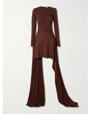 The New Arrivals Ilkyaz Ozel Venus Asymmetric Draped Gathered Jersey Dress - Brown