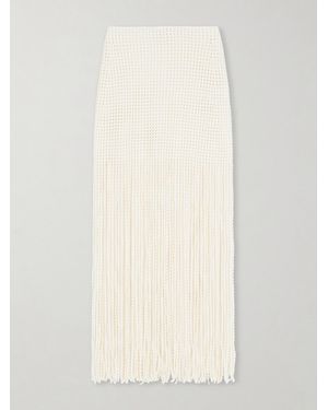 Alaïa Knitted Fringed Midi Skirt - Natural