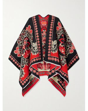 La DoubleJ Soul Frayed Wool And Silk-Blend Jacquard Poncho - Red