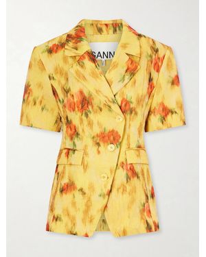 Ganni Shibori Organza Floral Blazer - Yellow
