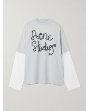Acne Studios Mehrlagiges Oberteil Aus Baumwoll-Jersey Und Popeline Mit Stickerei - Weiß