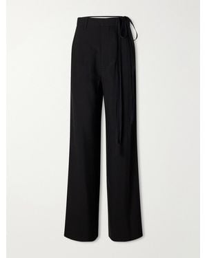 Ann Demeulemeester Anneke Ribbon-Detailed Jersey Wide-Leg Pants - Black