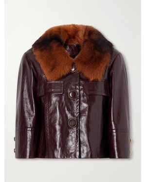 Chloé Cropped Shearling-Trimmed Leather Jacket - Brown