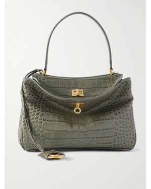 Balenciaga Rodeo Kleine Tote Aus Leder Mit Krokodileffekt - Grau