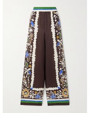ALÉMAIS Printed Linen Wide-Leg Pants - White